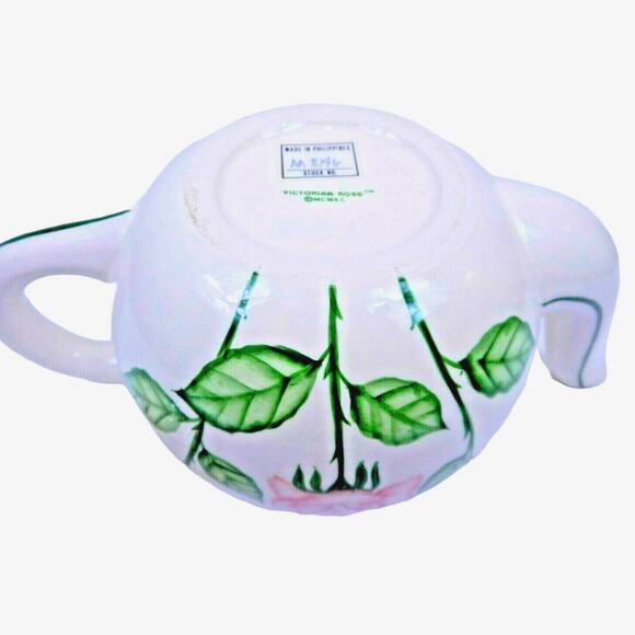 Vintage Porcelain Teapot Hand Painted Victorian Rose Made In Philippines 6" - Picture 4 of 7